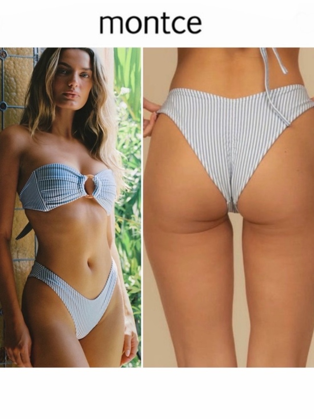 MONTCE Lulu Stripe Bikini Bottoms Classic Blue Stripe Sz S NWT $102